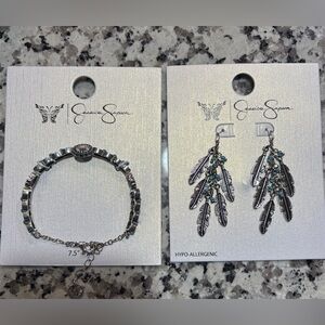 Jessica Simpson Women’s Feather Faux Turquoise Dangle Earrings & Stone Bracelet